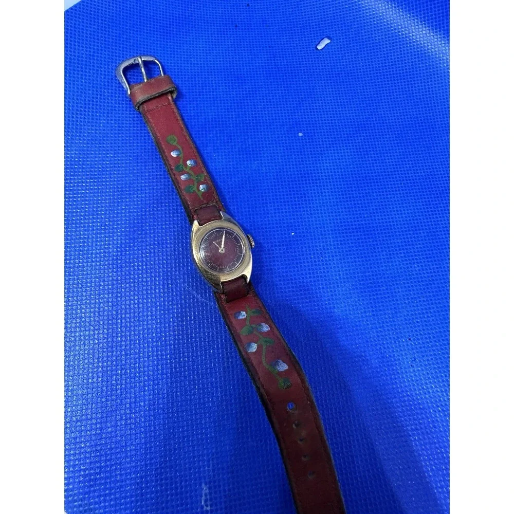 WORKING* Timex Rare Vintage Watch Red & Gold Dial Mechanical Watch With Red Band